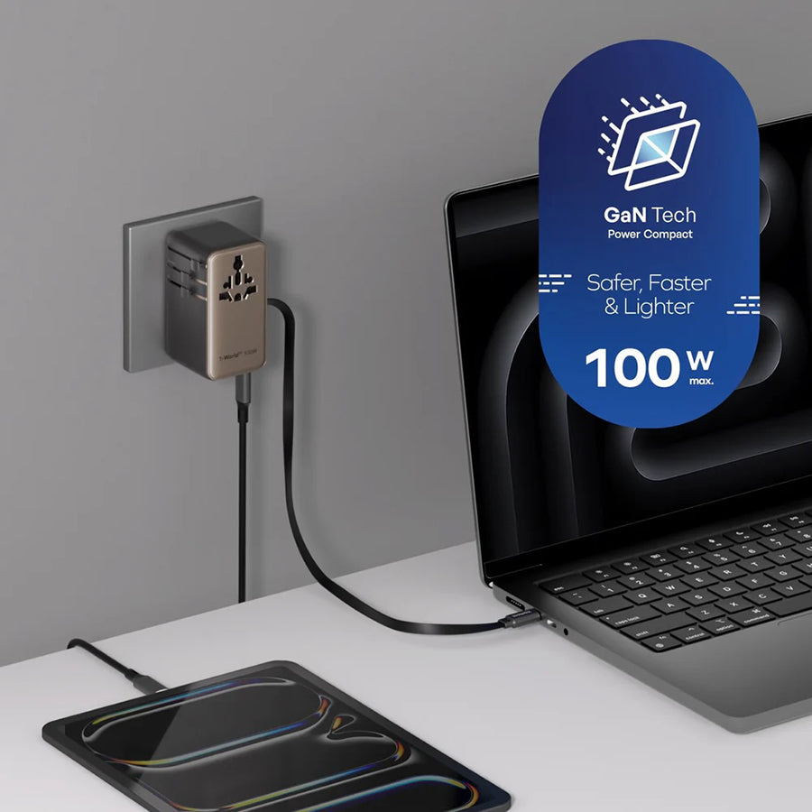 MOMAX 1-World2+ 100W Travel Adaptor-Titanium