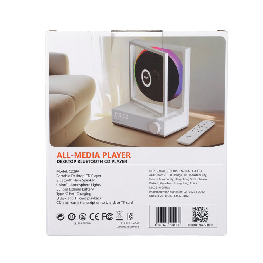 HOTT Portable Desktop Bluetooth CD Player With Remote Control White