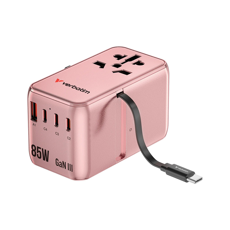 VERBATIM CHARGE 'N' TRAVEL ADAPTER 85W - PINK