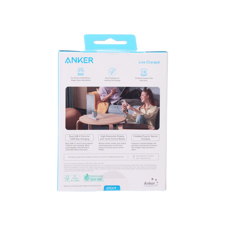 ANKER Charger 140W 4-Port PD 3.1 with USB-C Cable - Silver