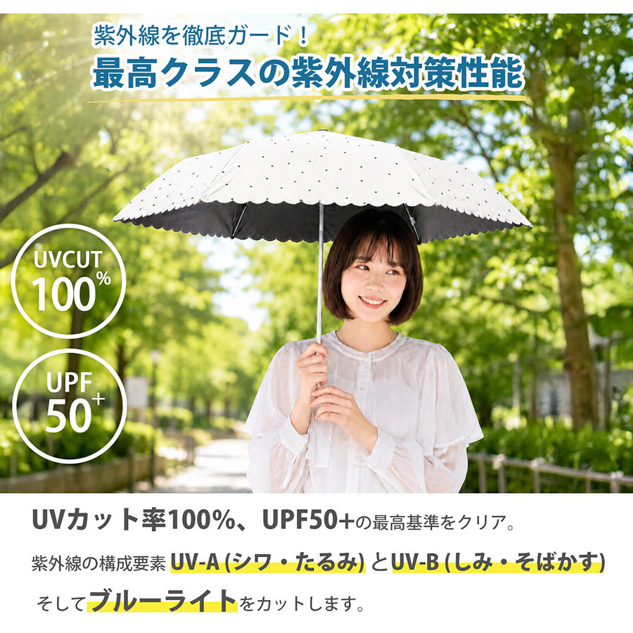 NAKATANI S26 Naka 50cm UV Misty Dot Fold Umbrella - Off White