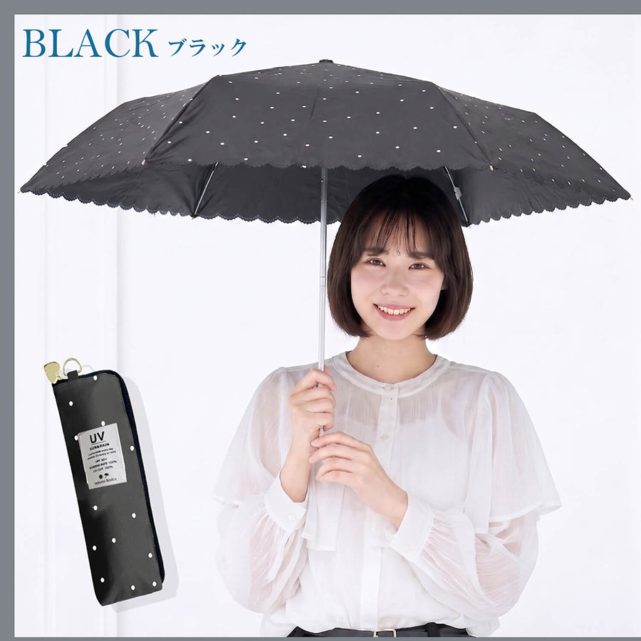 NAKATANI S26 Naka 50cm UV Misty Dot Fold Umbrella - Black
