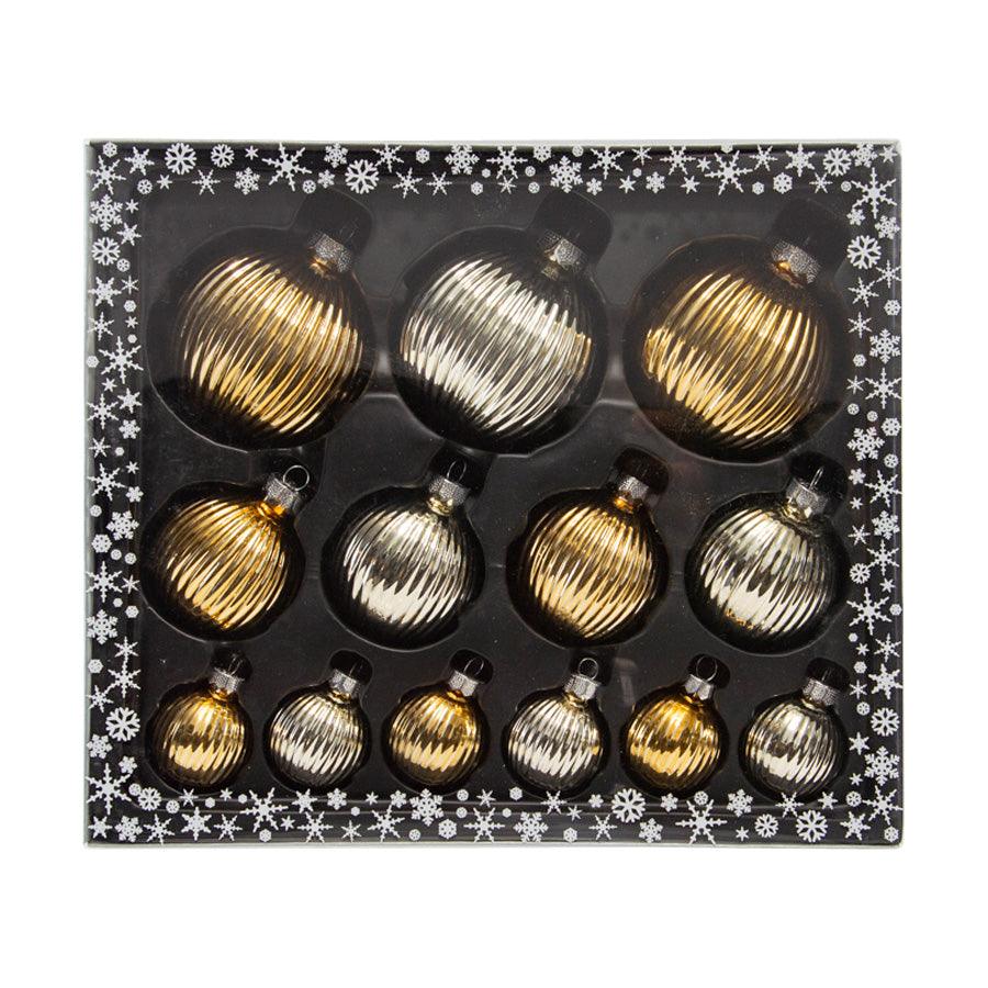 INGE Glass Structured Ornament Ball, Inkagold, 4/6/8 cm, 13 Pcs - LOG-ON