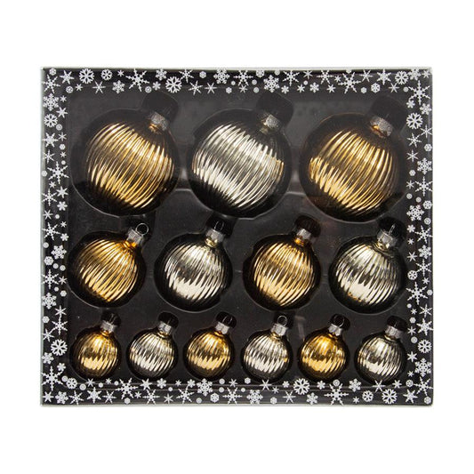 INGE Glass Structured Ornament Ball, Inkagold, 4/6/8 cm, 13 Pcs - LOG-ON