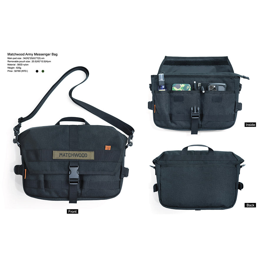 MATCHWOOD Army Messenger Bag - Black  (690g)