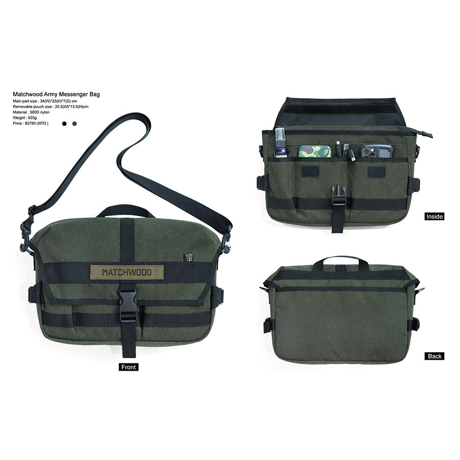 MATCHWOOD Army Messenger Bag - Olive  (690g)
