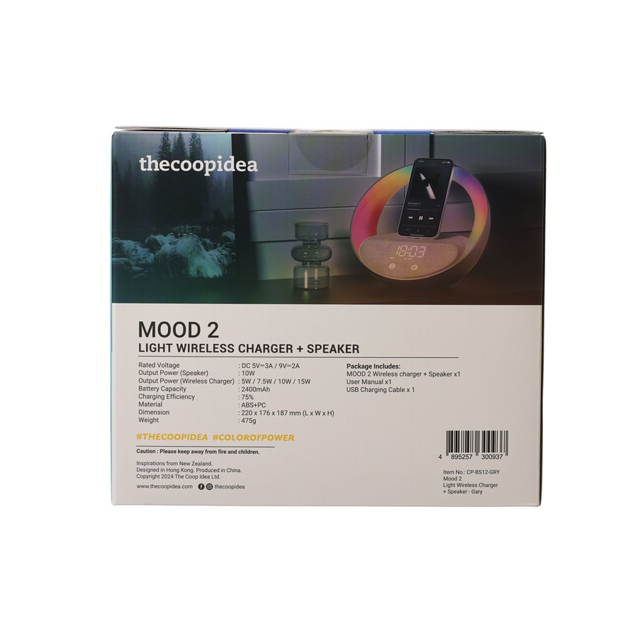 THECOOPIDEA Mood 2 Bluetooth Speaker With Wireless Charger Grey