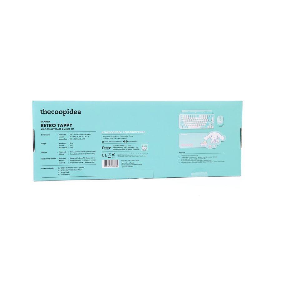 THECOOPIDEA Sanrio Retro Tappy Wireless Keyboard & Mouse Set Cinnamoroll
