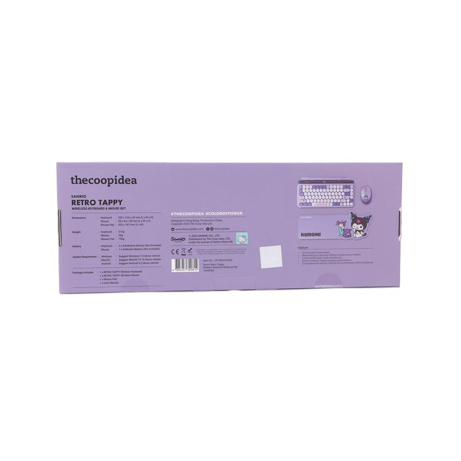 THECOOPIDEA Sanrio Retro Tappy Wireless Keyboard & Mouse Set Kuromi
