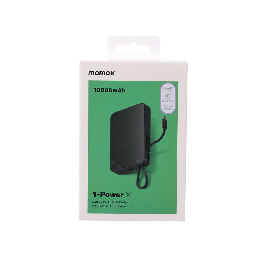 MOMAX 1-Power X Powerbank 10000mAh (37 WH) W/Built-in USB-C Cable Black