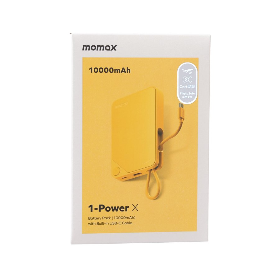 MOMAX 1-Power X Powerbank 10000mAh (37 WH) W/Built-in USB-C Cable Yellow
