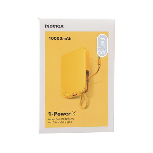 MOMAX 1-Power X Powerbank 10000mAh (37 WH) W/Built-in USB-C Cable Yellow
