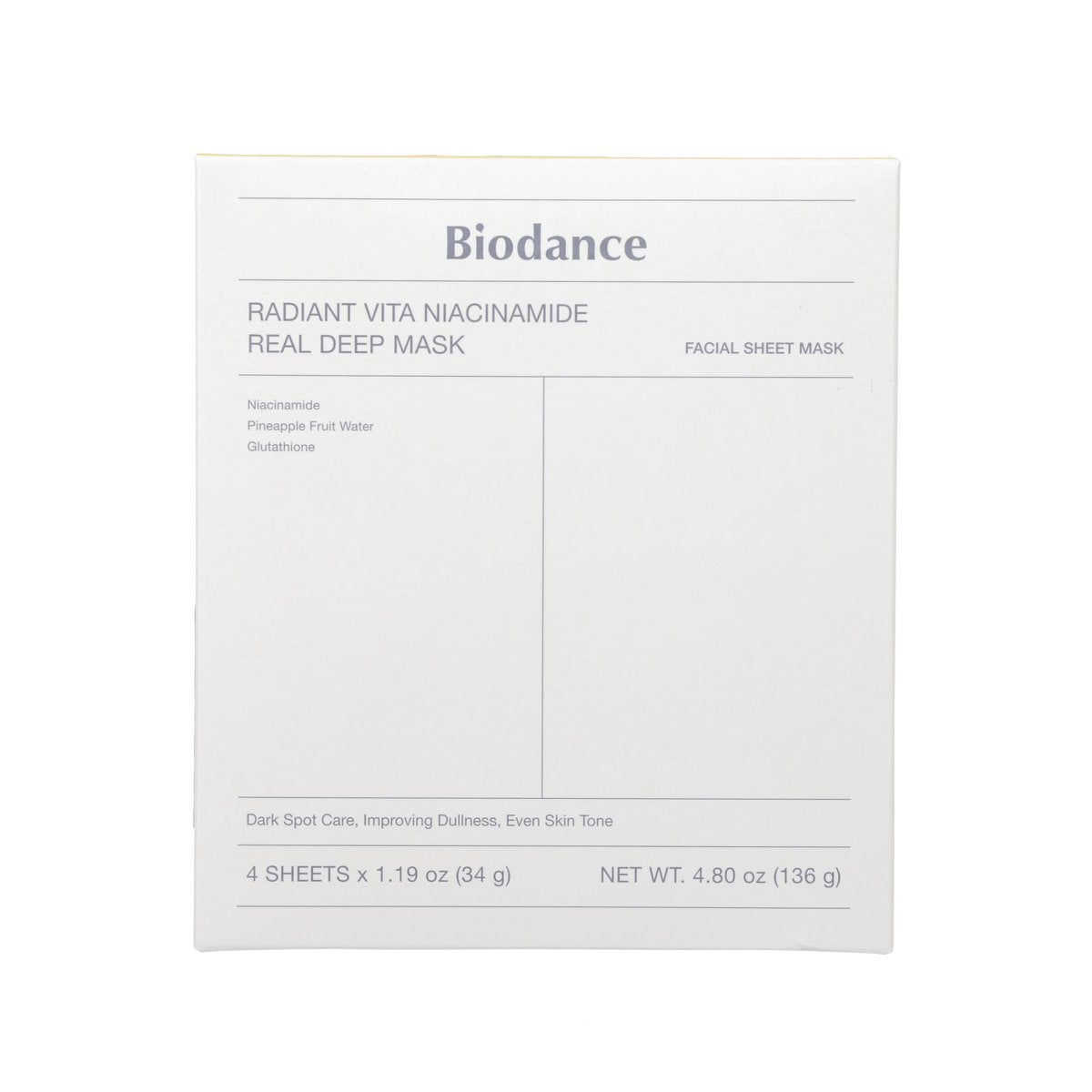 BIODANCE BIODANCE RADIANT VITA NIACINAMIDE REAL DEEP MASK 34G X 4P