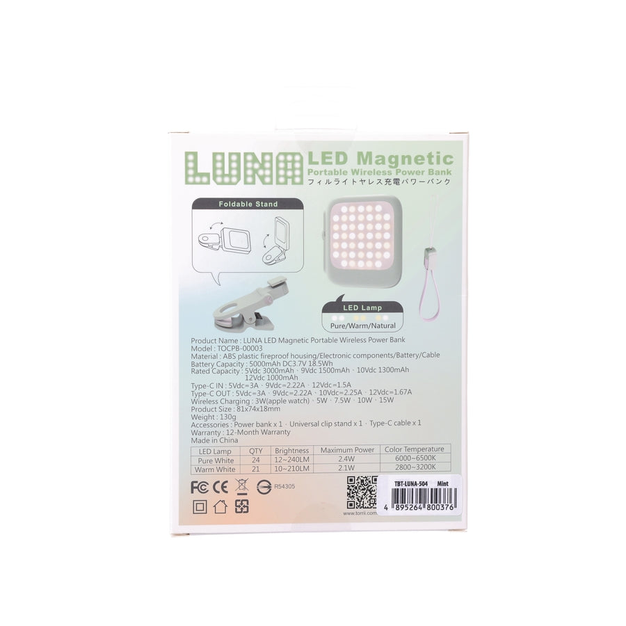 TORRII Luna Led Magnetic 5000mAh (18.5 WH) Wireless Powerbank Mint