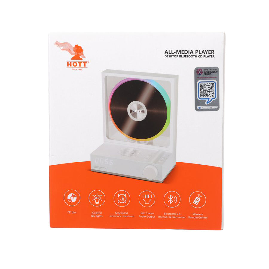 HOTT Portable Desktop Bluetooth CD Player With Remote Control White