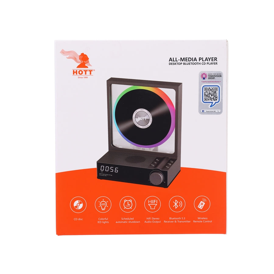 HOTT Portable Desktop Bluetooth CD Player With Remote Control Grey