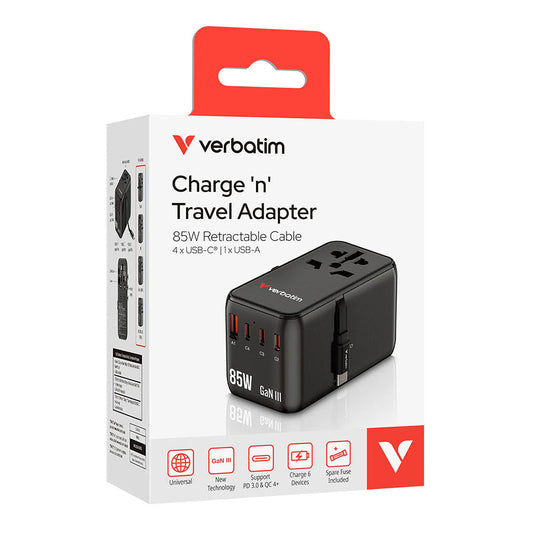 VERBATIM CHARGE 'N' TRAVEL ADAPTER 85W - BK