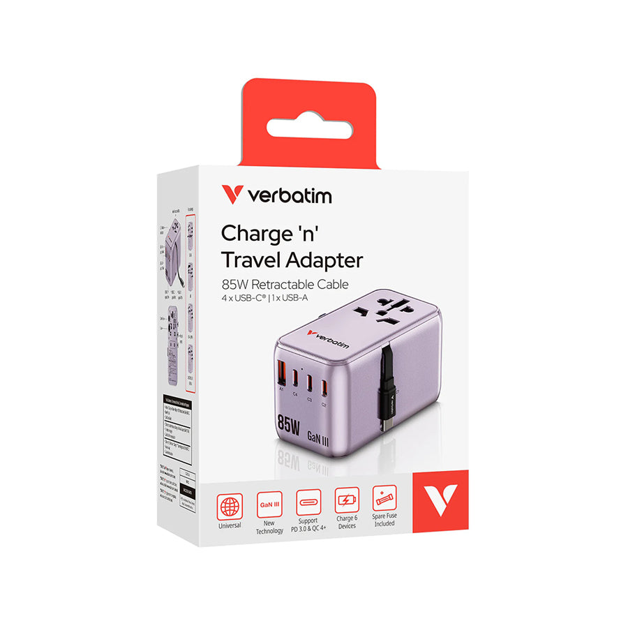 VERBATIM CHARGE 'N' TRAVEL ADAPTER 85W - PUR