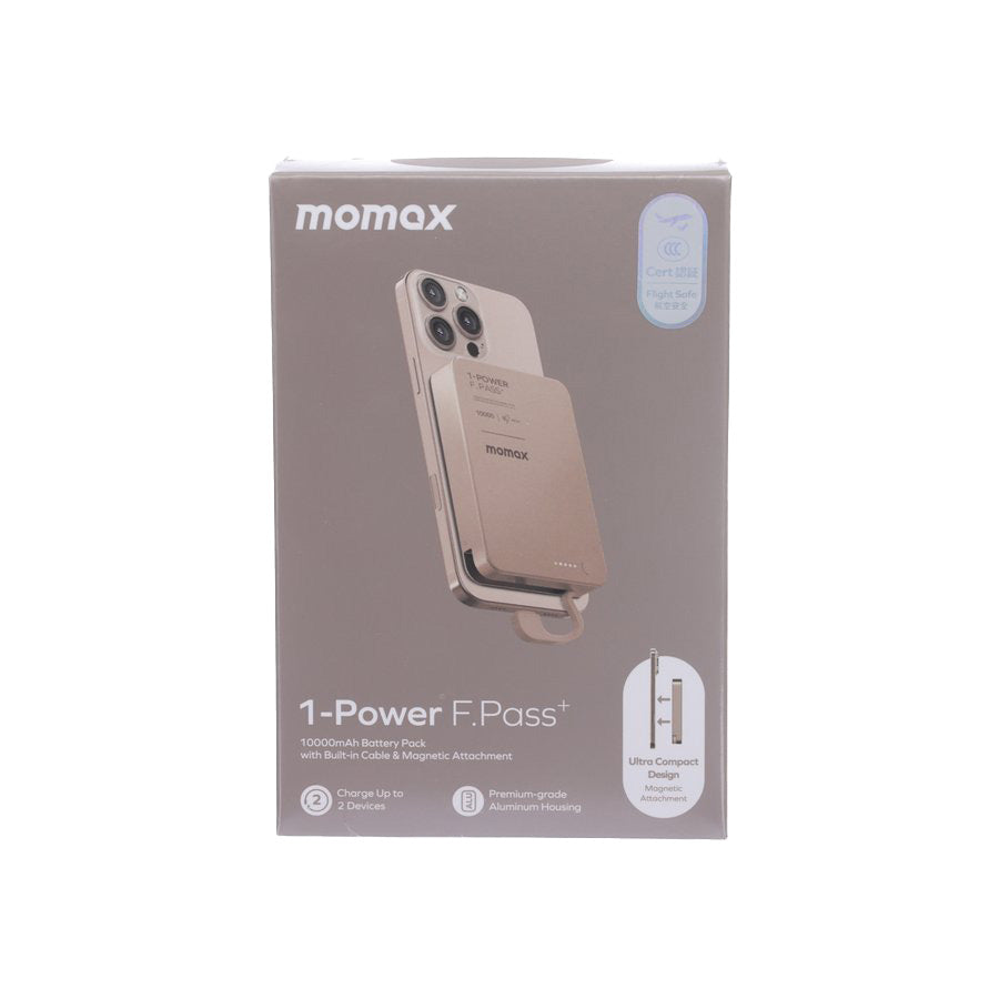 MOMAX 1-Power F.Pass+ 10000mAh Powerbank with Built-in Cable - Desert Titanium