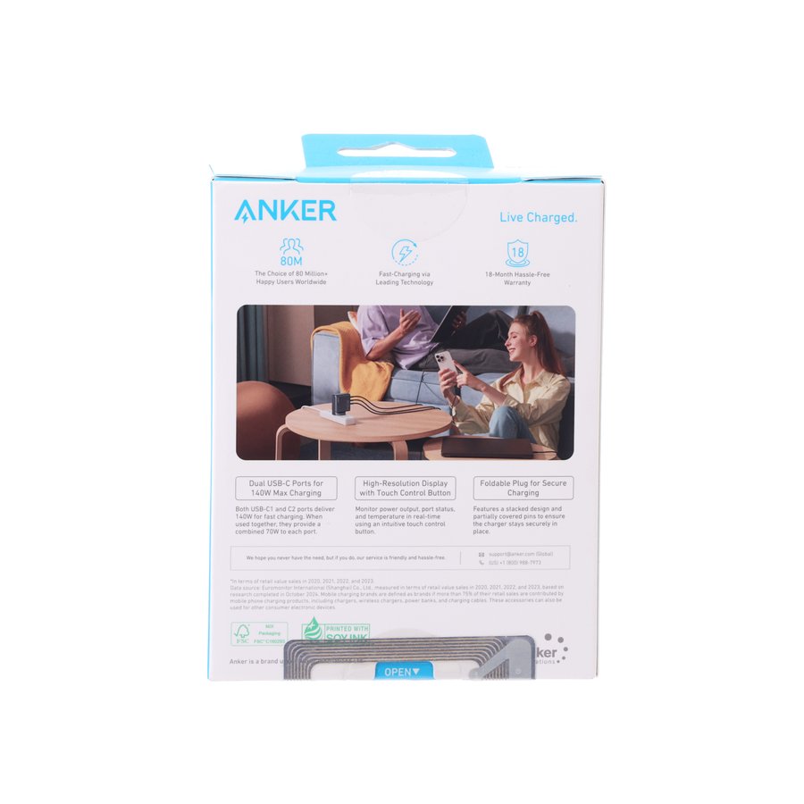 ANKER Charger 140W 4-Port PD 3.1 with USB-C Cable - Black