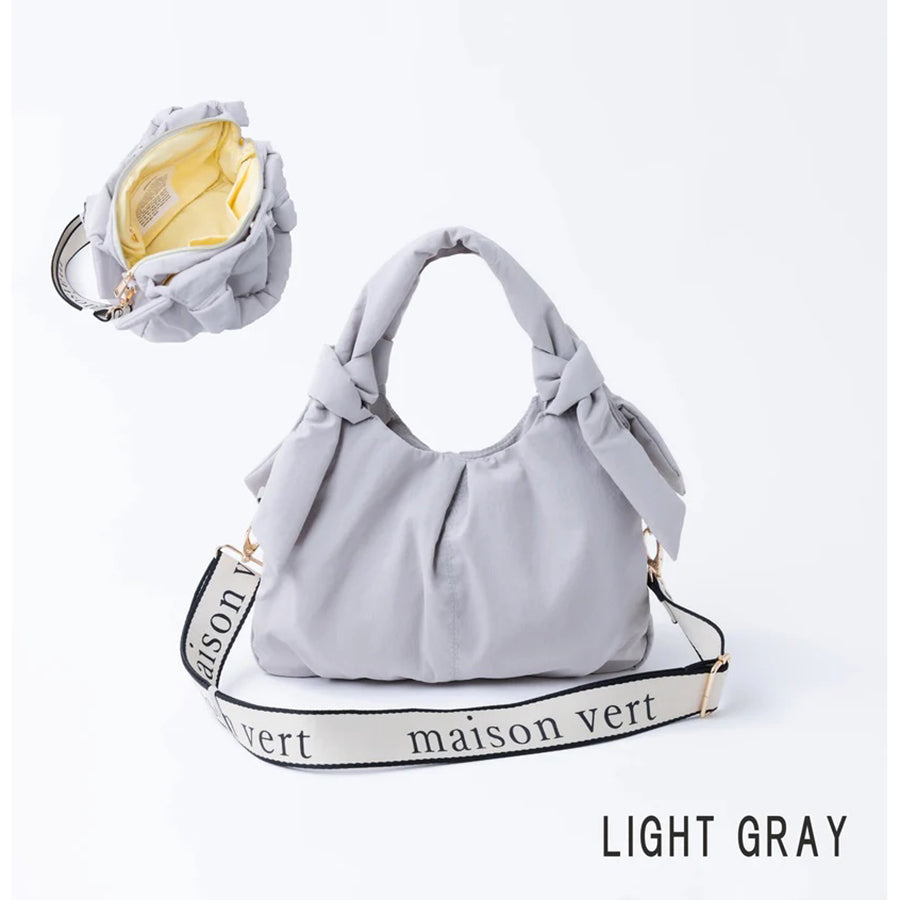 MAISON VERT Water-Repellent Ribbon Fluffy 2-Way Tote - Light Gray