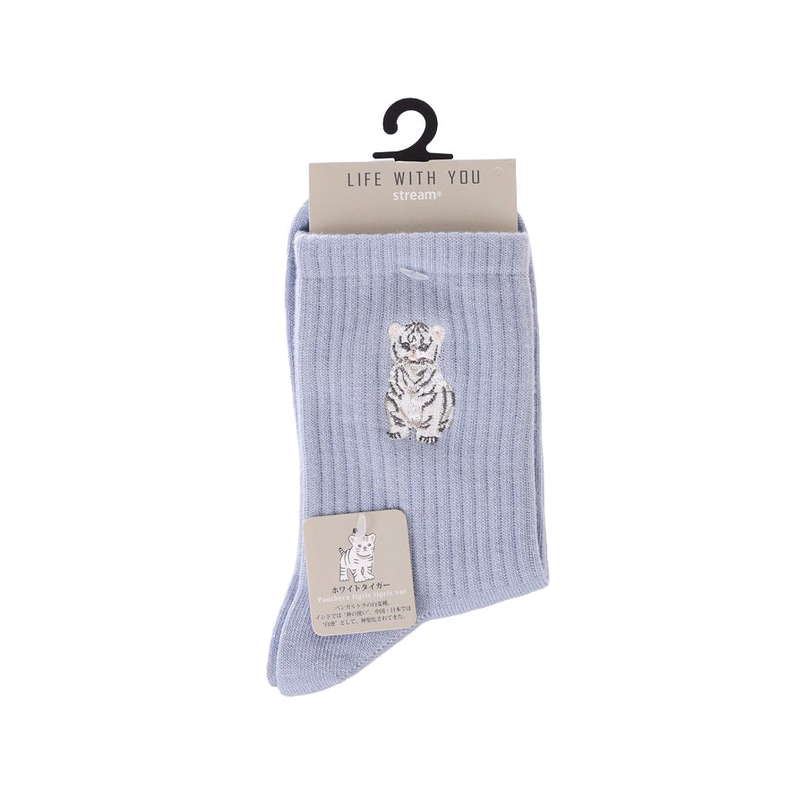 ASSIST S26 AS White Tiger Embroidery Crew Socks - BL W ANS074-A