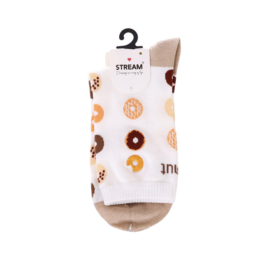 ASSIST S26 AS Donut Print One-Point Embroidery Crew Socks - W 2E51102