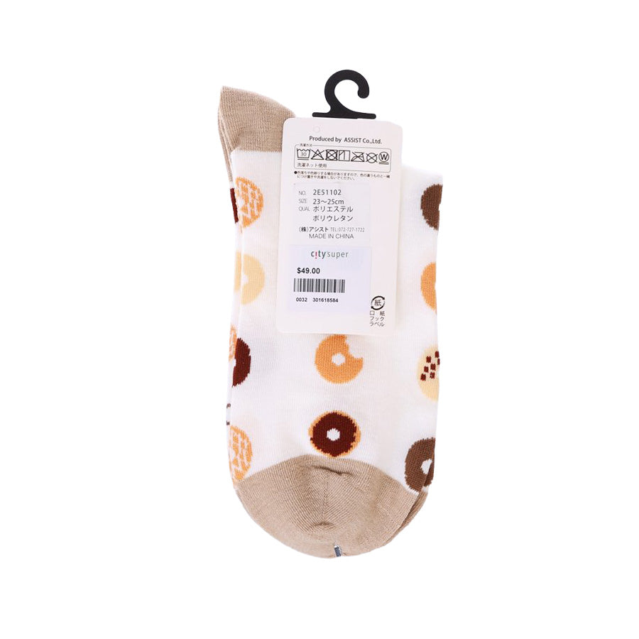 ASSIST S26 AS Donut Print One-Point Embroidery Crew Socks - W 2E51102