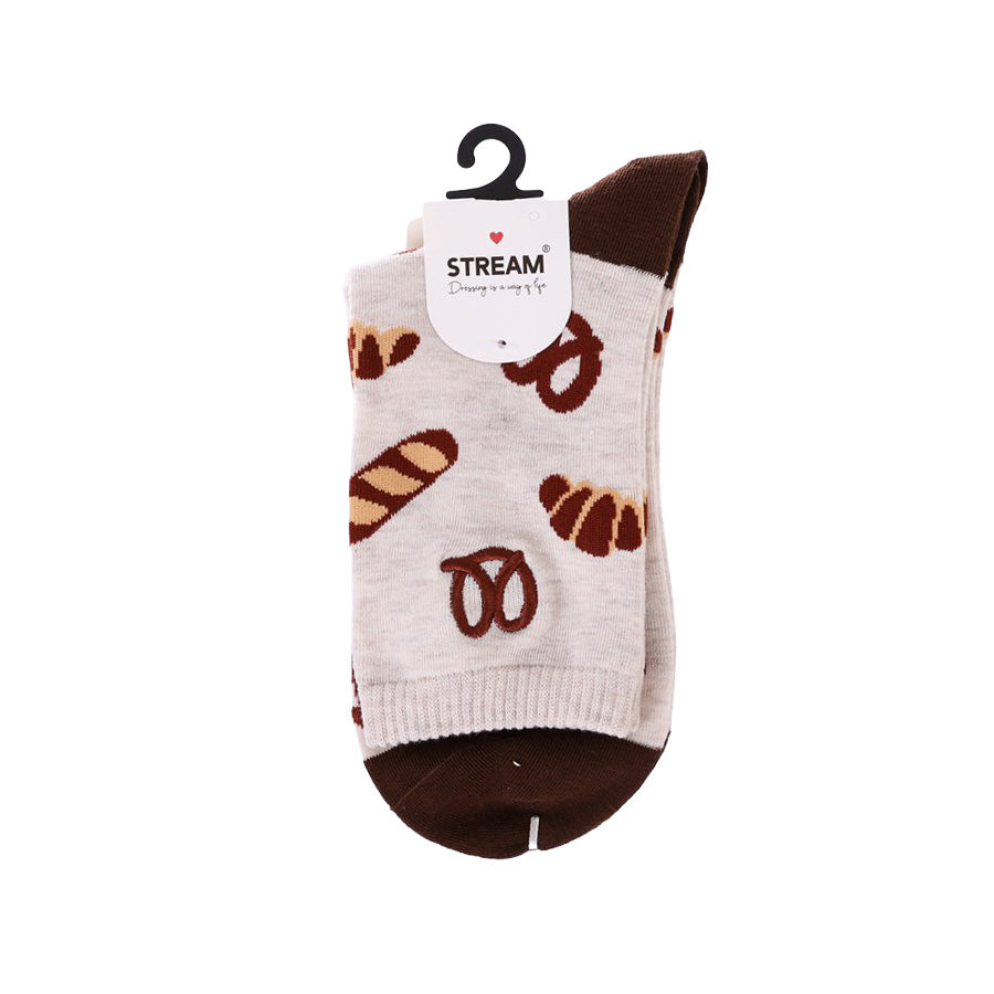 ASSIST S26 AS Bread Print One-Point Embroidery Crew Socks - W 2E51104